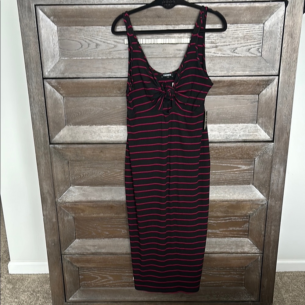 Express Black and Pink Sleeveless Bodycon Midi Dress